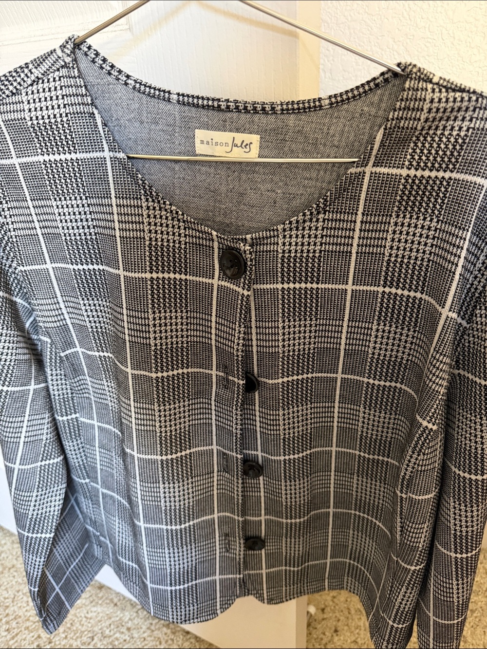 Maison Jules Monochrome Plaid Button-Up Blazer